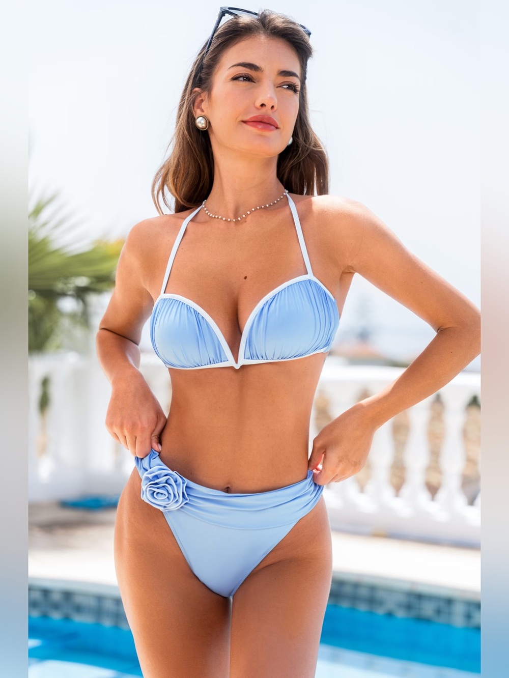 Cupshe Light Blue Halter Bikini Top